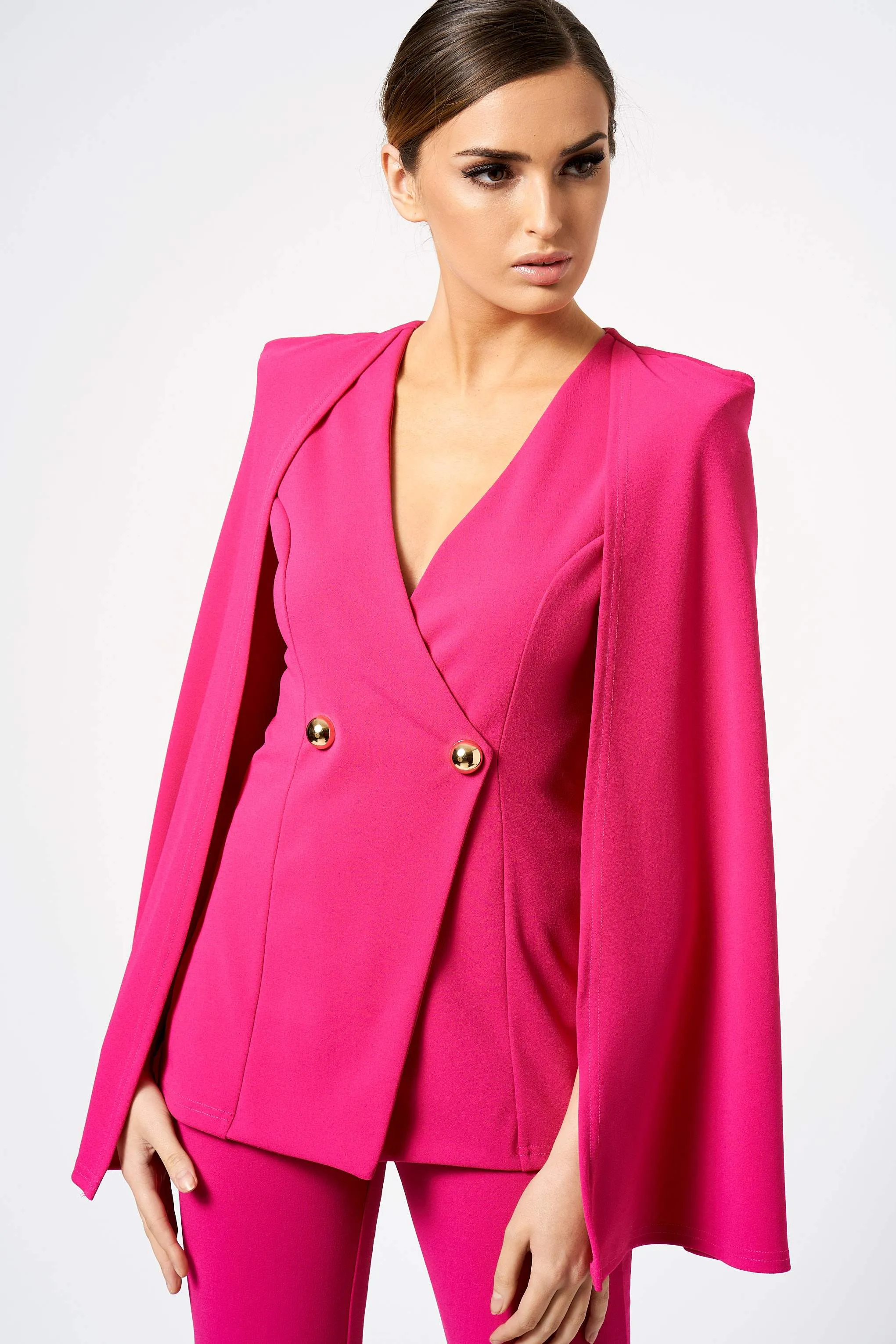 Pink Double Breasted Cape Co-ord Blazer