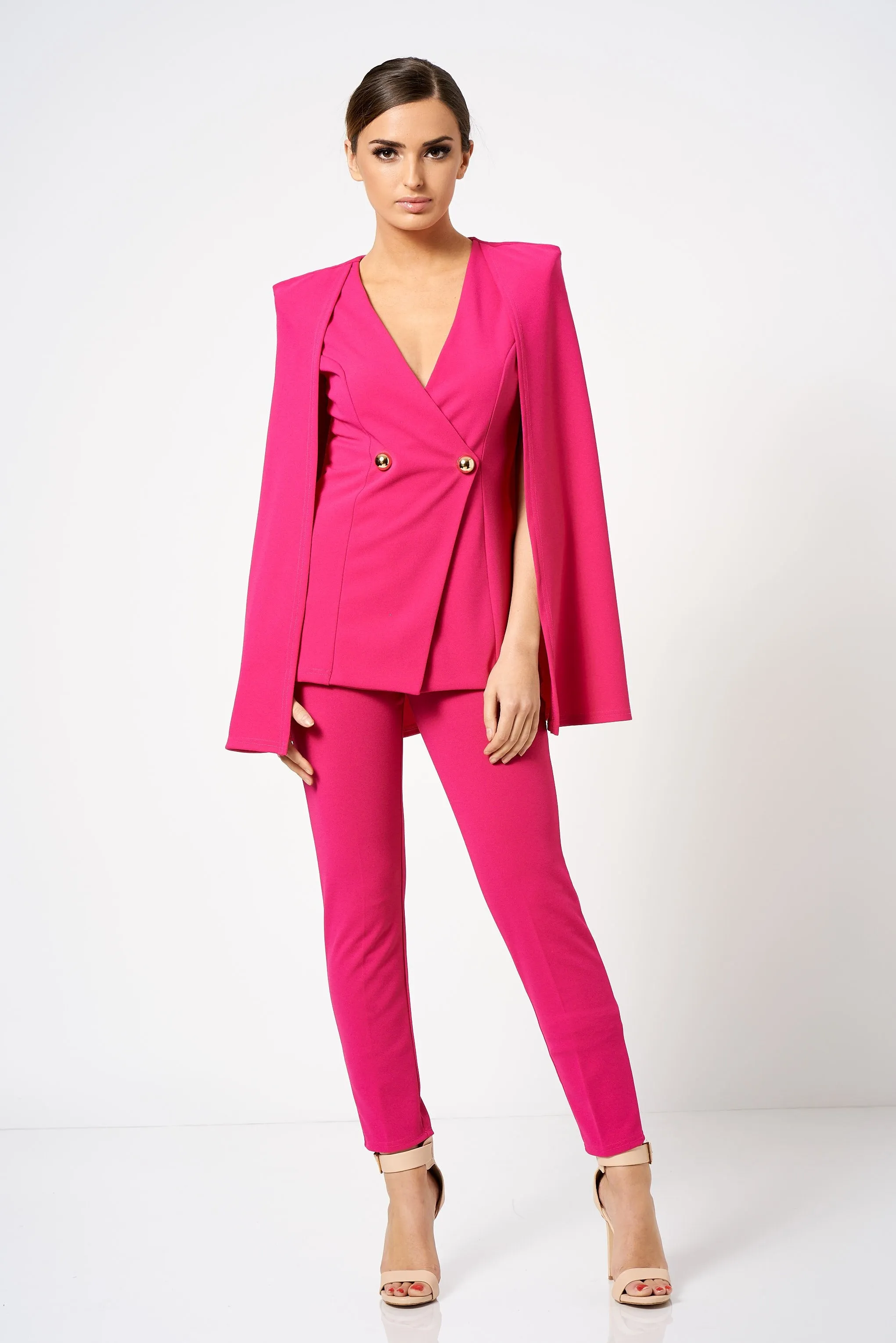 Pink Double Breasted Cape Co-ord Blazer