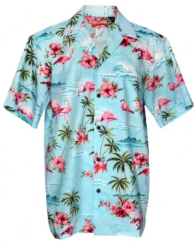 Pink Flamingo Mens Shirt in Blue