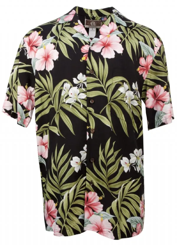 Pink Hibiscus Mens Shirt in Black