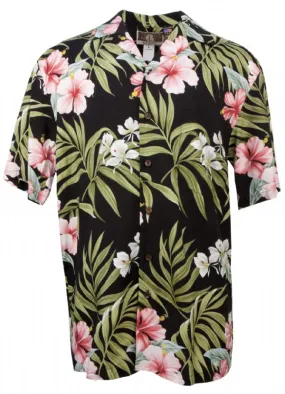 Pink Hibiscus Mens Shirt in Black