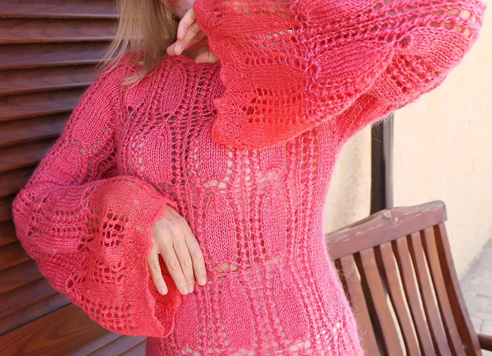 Pink Mohair Dress with Puffy Sleeves