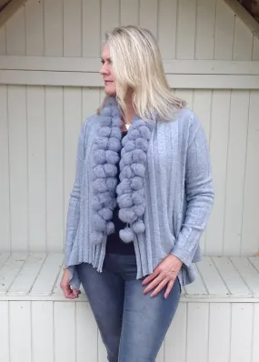 Pom Pom Cardigan in Grey