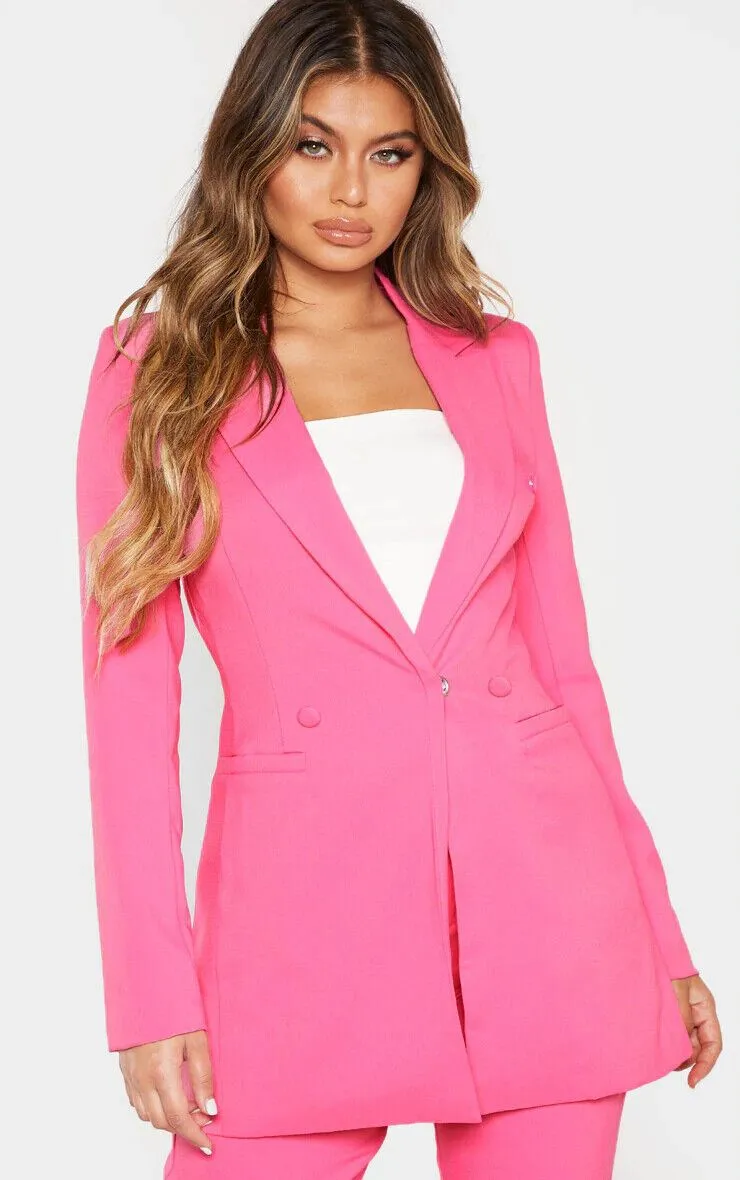 Pretty LittleThing Bubblegum Pink Double Breasted Woven Blazer UK 10 US 6 EU 38 BNWT