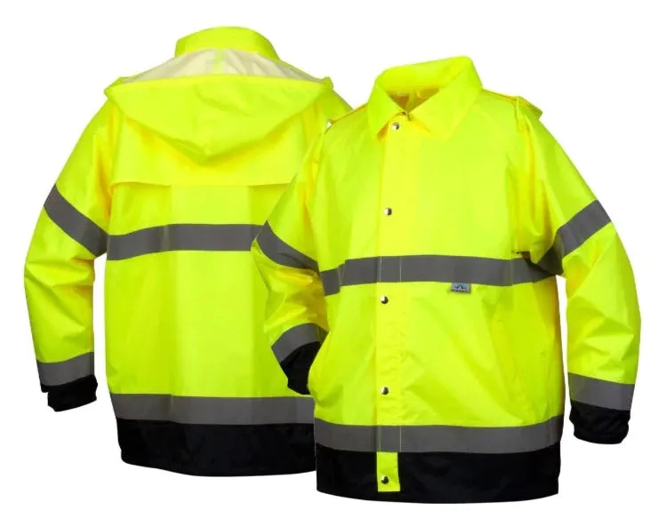 Pyramex® Hi-Vis Waterproof Rain Jacket With Draw String Hood - Class 3 - RRWJ3110