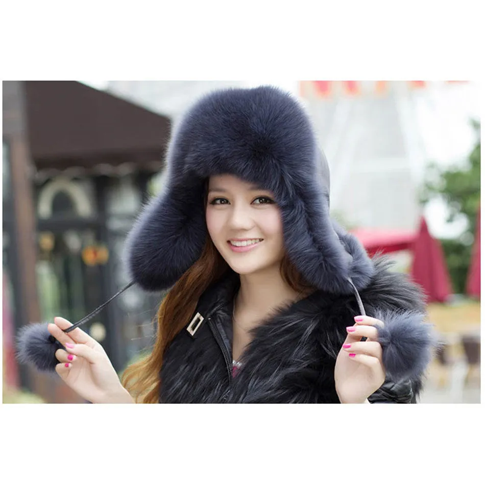 Real Fox Fur Ear Flap Fur Aviator Bomber Hat (Multi-Colors)