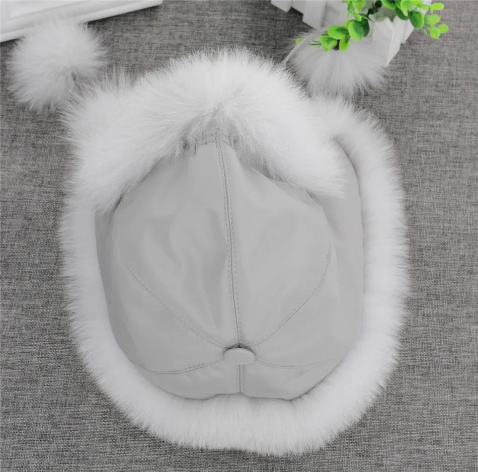 Real Fox Fur Ear Flap Fur Aviator Bomber Hat (Multi-Colors)