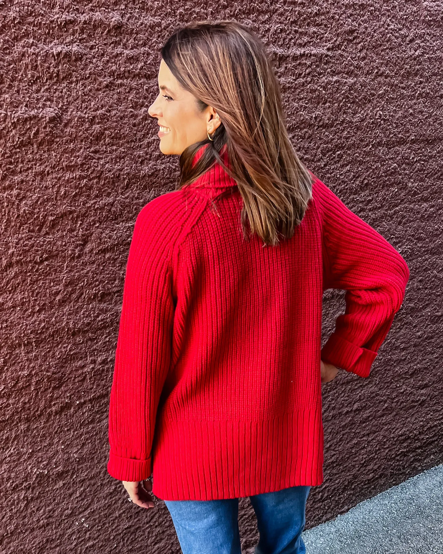 Red Turtleneck Tunic Sweater