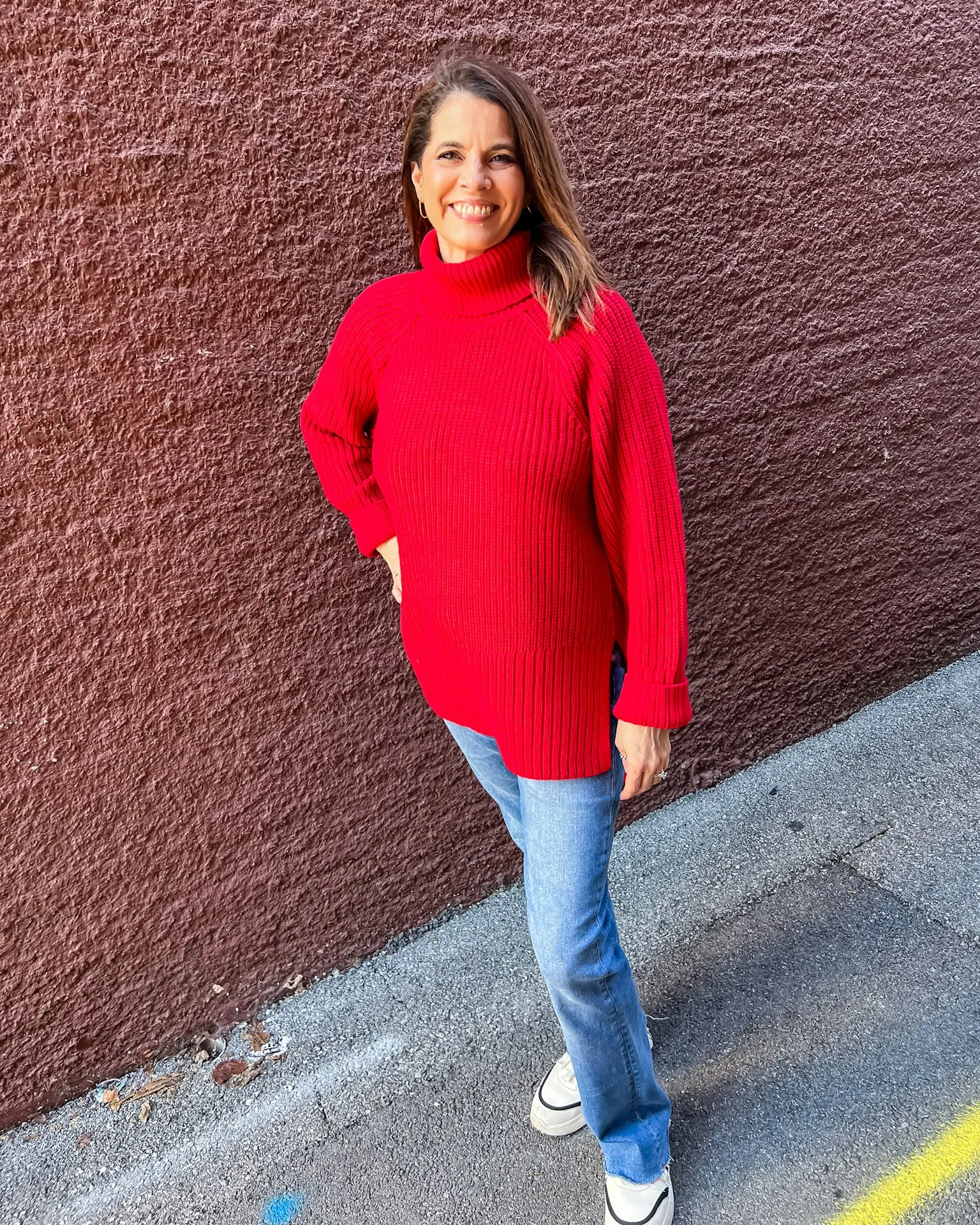 Red Turtleneck Tunic Sweater