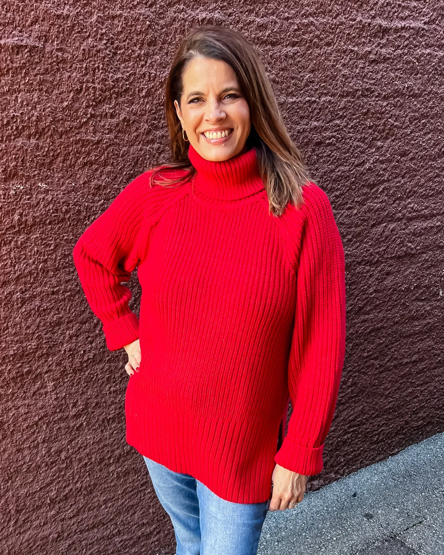 Red Turtleneck Tunic Sweater