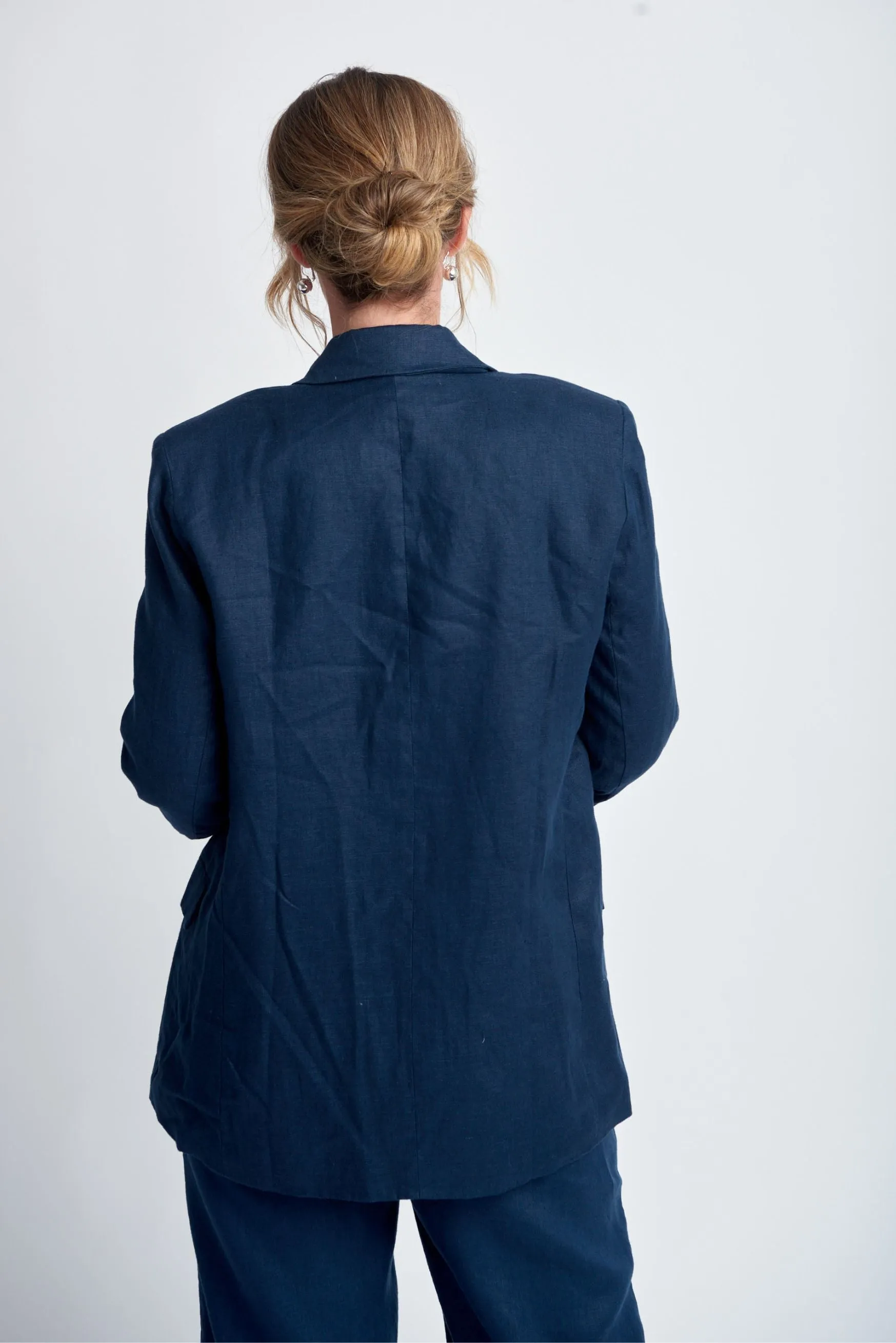 Relaxed Linen Blazer Navy