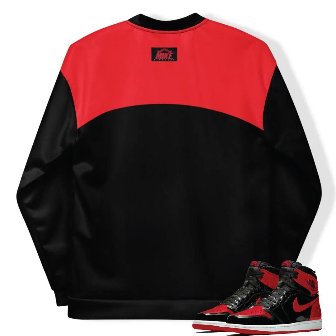 Retro 1 Bred Patent Vintage Style Bomber Jacket