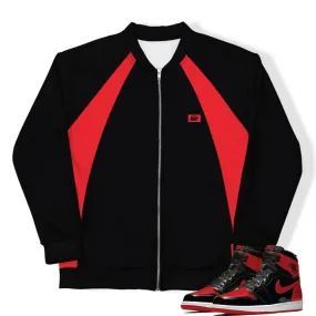 Retro 1 Bred Patent Vintage Style Bomber Jacket