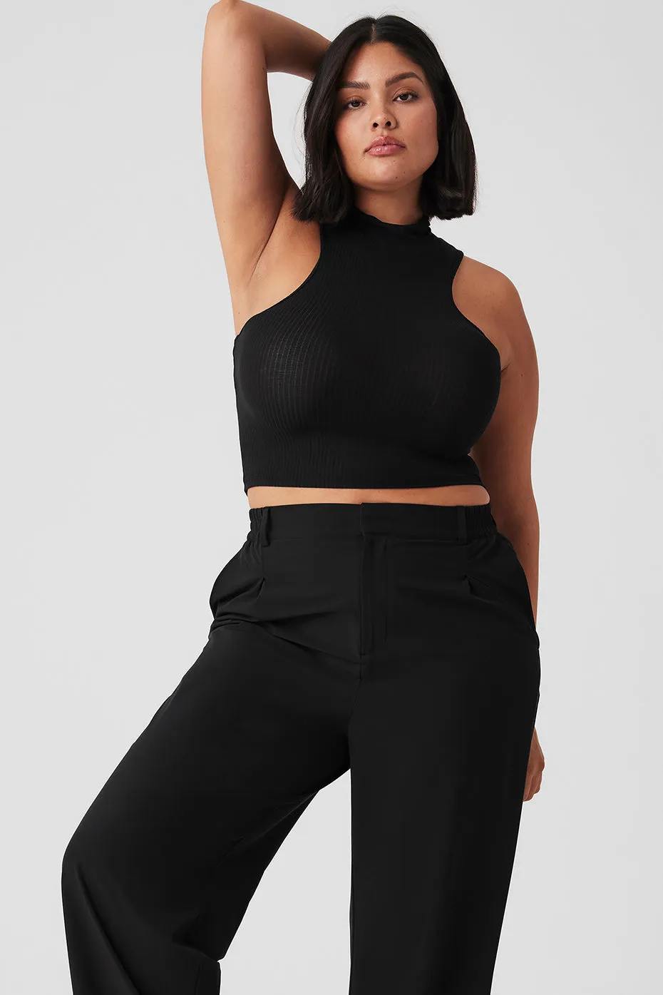 Ribbed Sea Coast Cropped Turtleneck Tank - Black