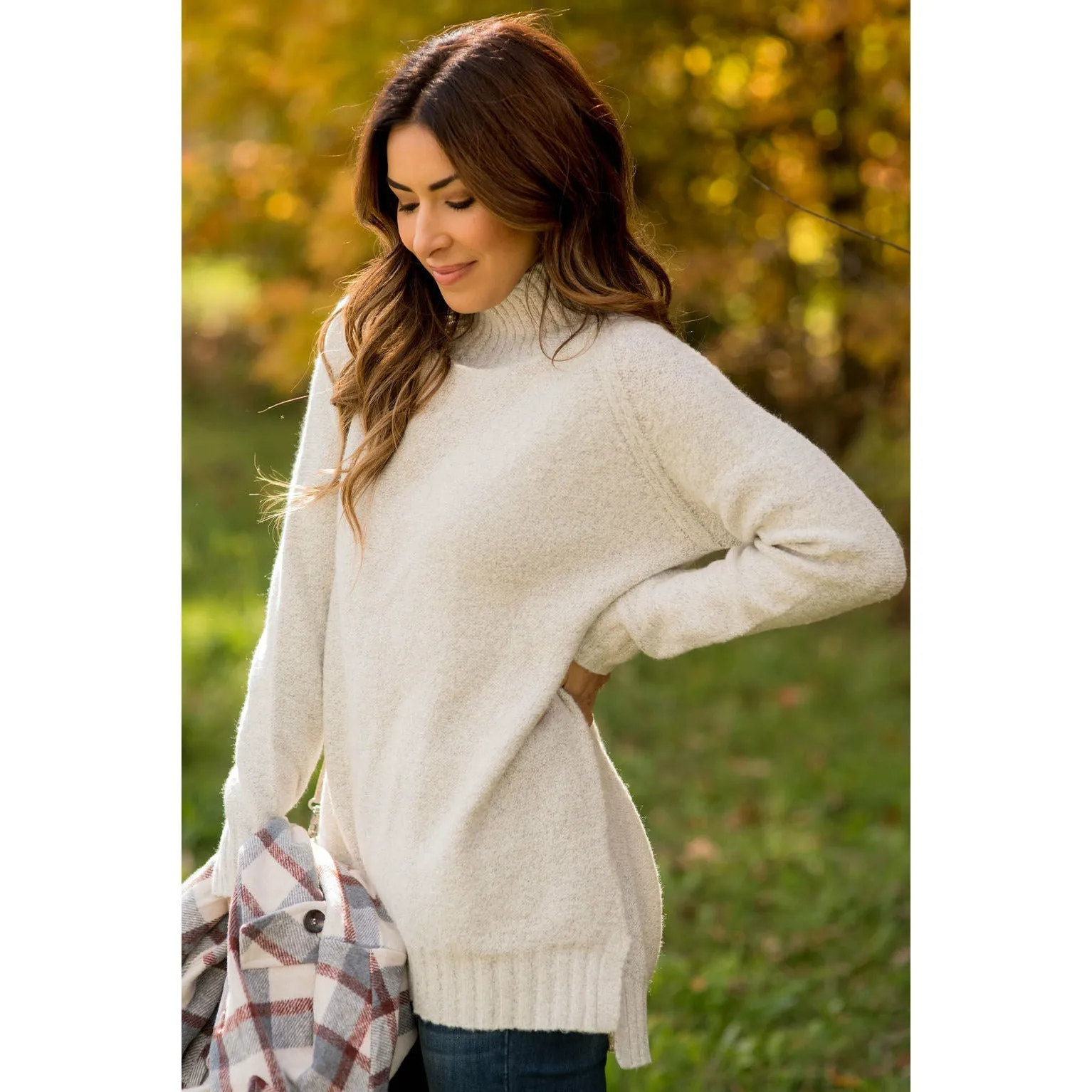 Ribbed Trim Turtleneck Tunic