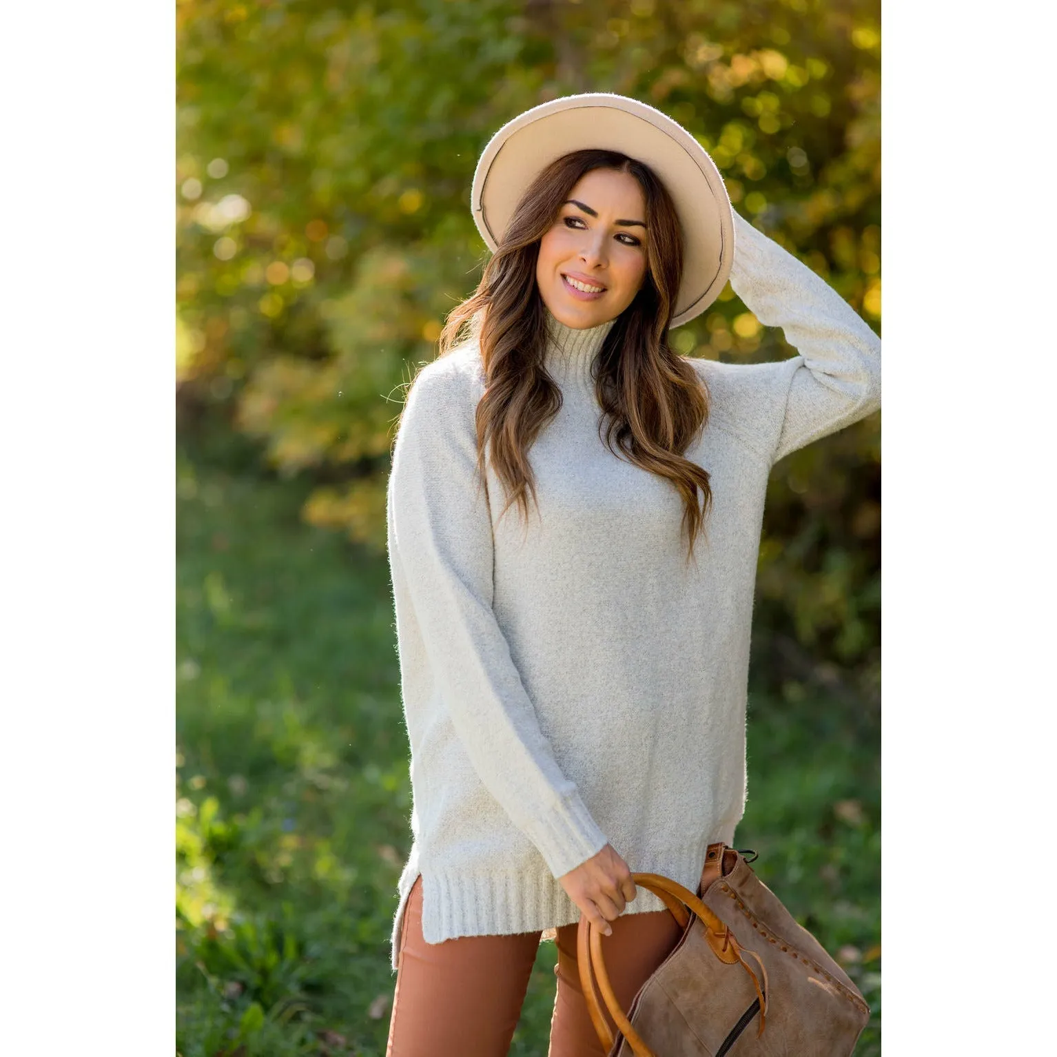 Ribbed Trim Turtleneck Tunic