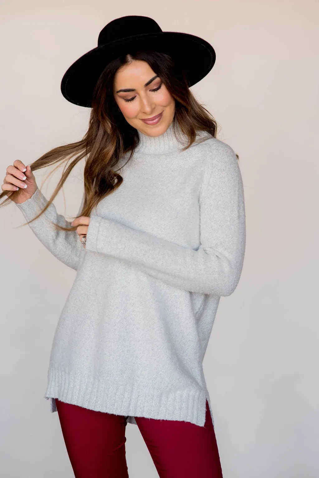 Ribbed Trim Turtleneck Tunic