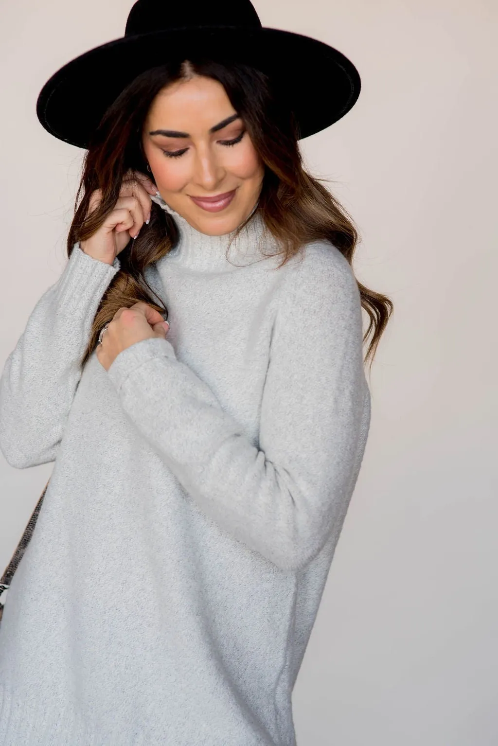 Ribbed Trim Turtleneck Tunic