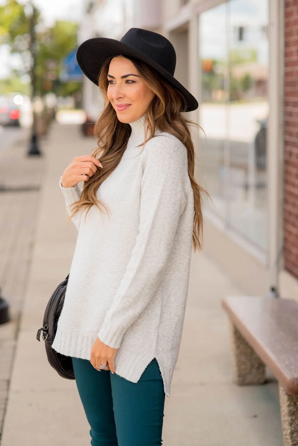 Ribbed Trim Turtleneck Tunic