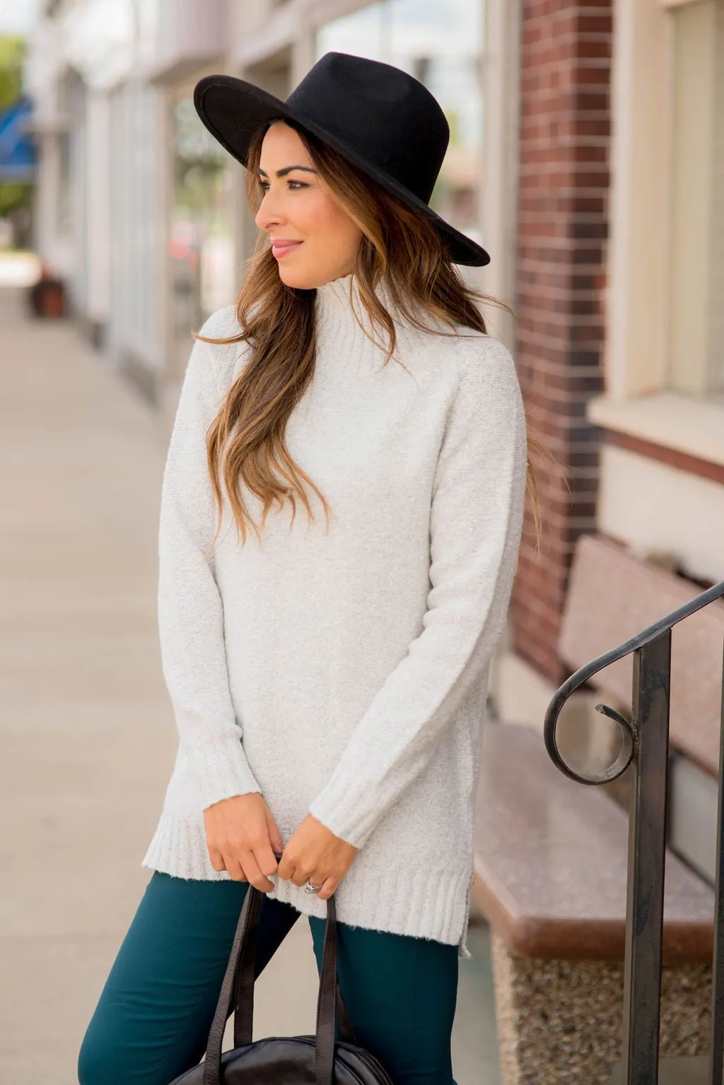 Ribbed Trim Turtleneck Tunic