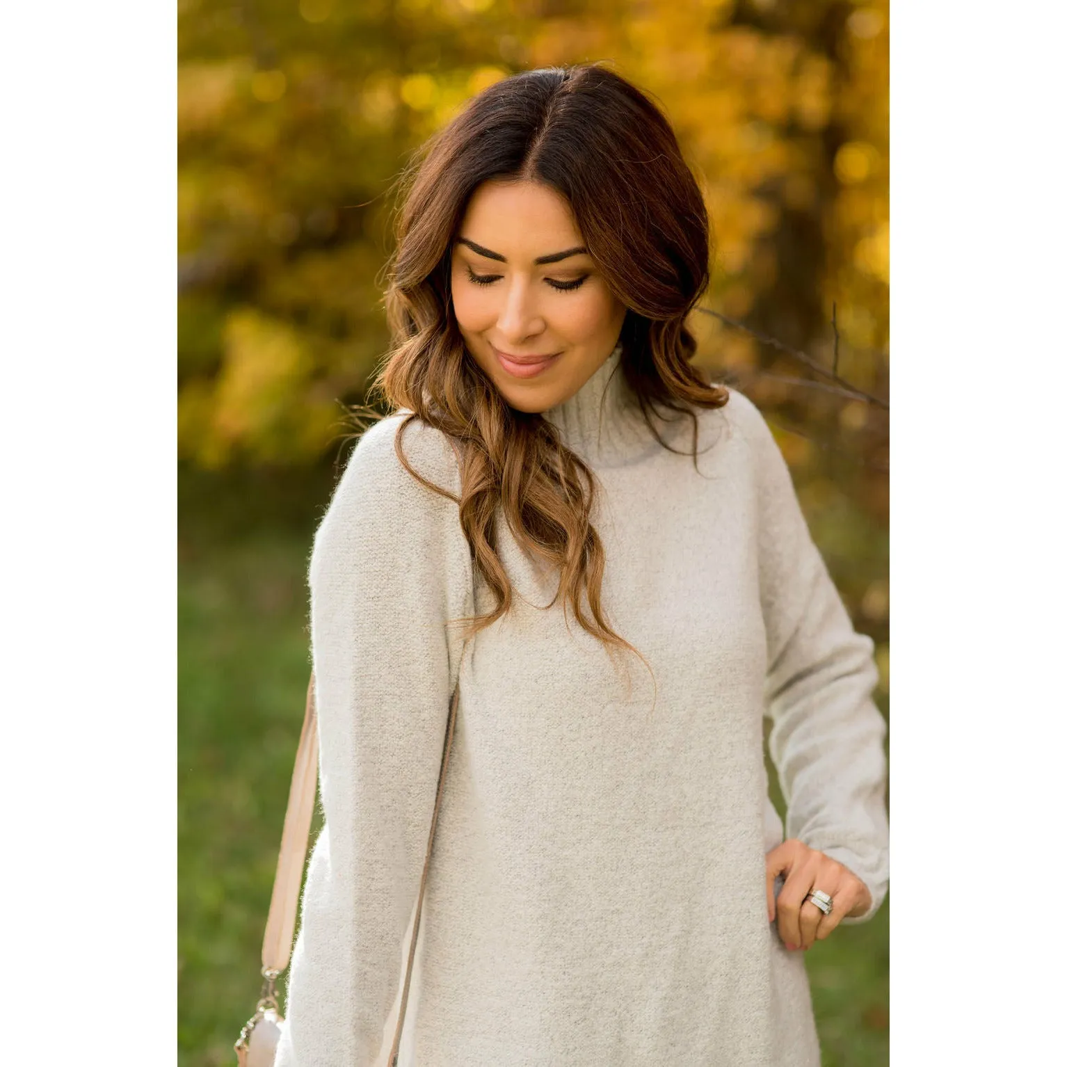 Ribbed Trim Turtleneck Tunic