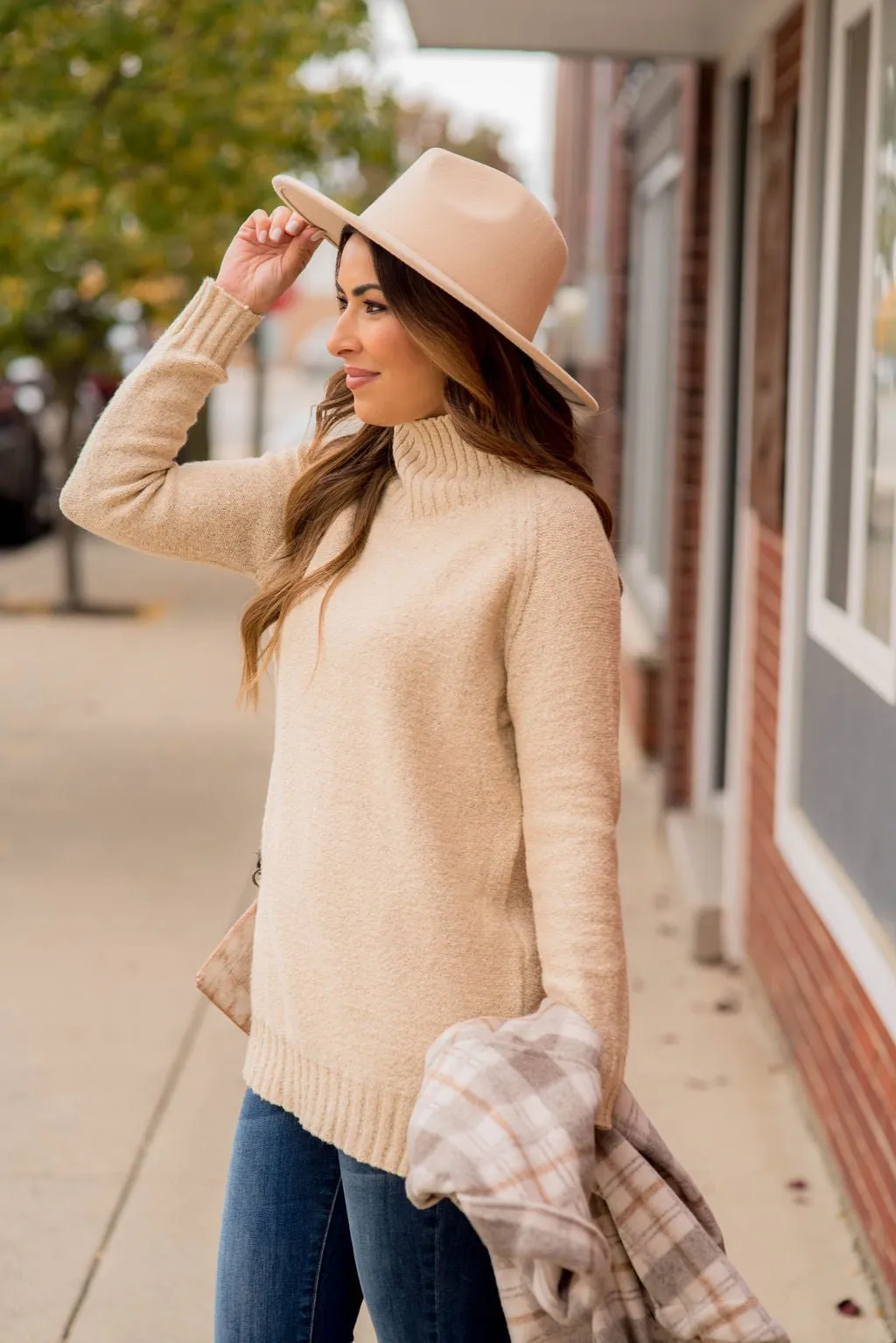 Ribbed Trim Turtleneck Tunic