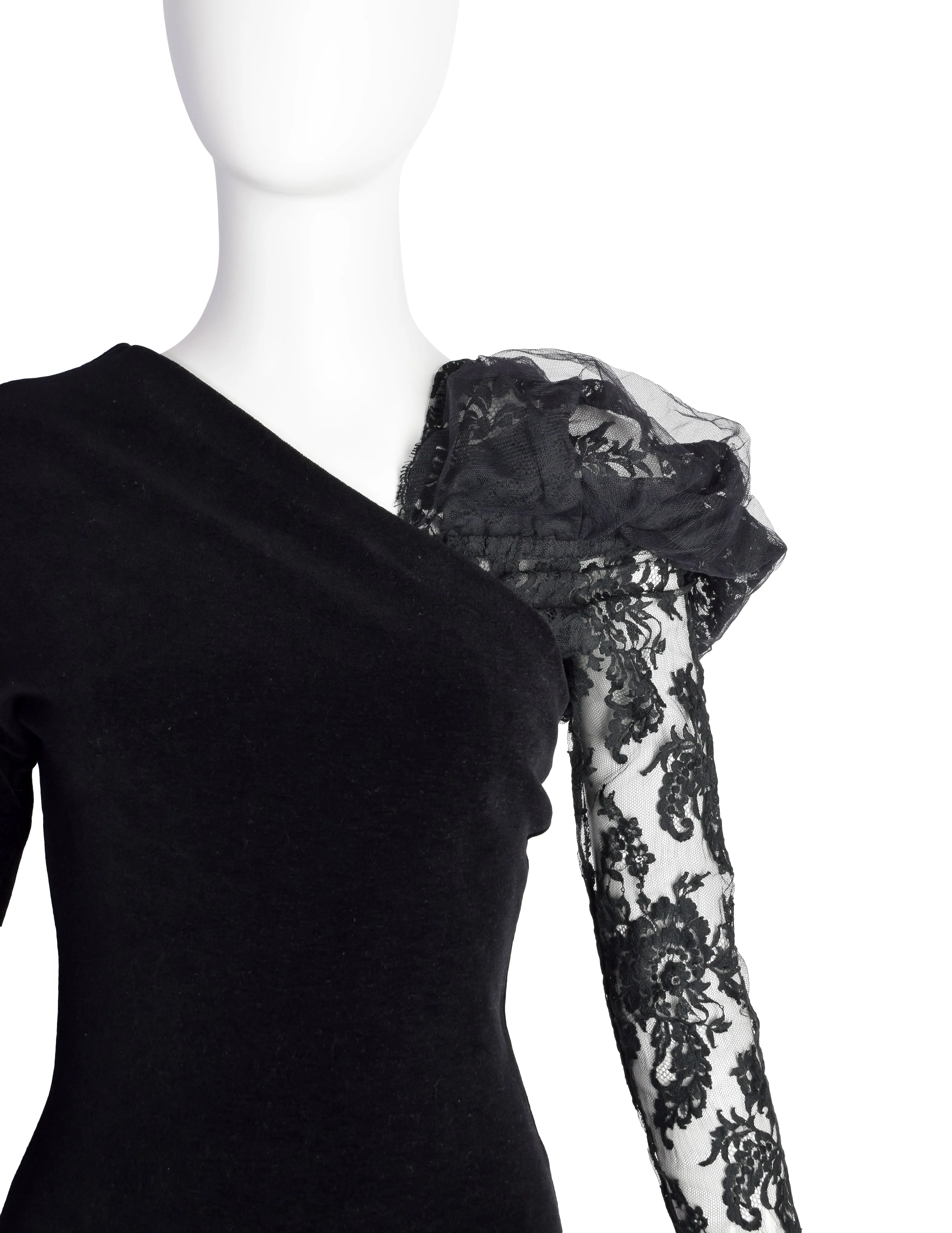 Romeo Gigli Vintage AW 1995 Black Velvet and Lace Dress Ensemble