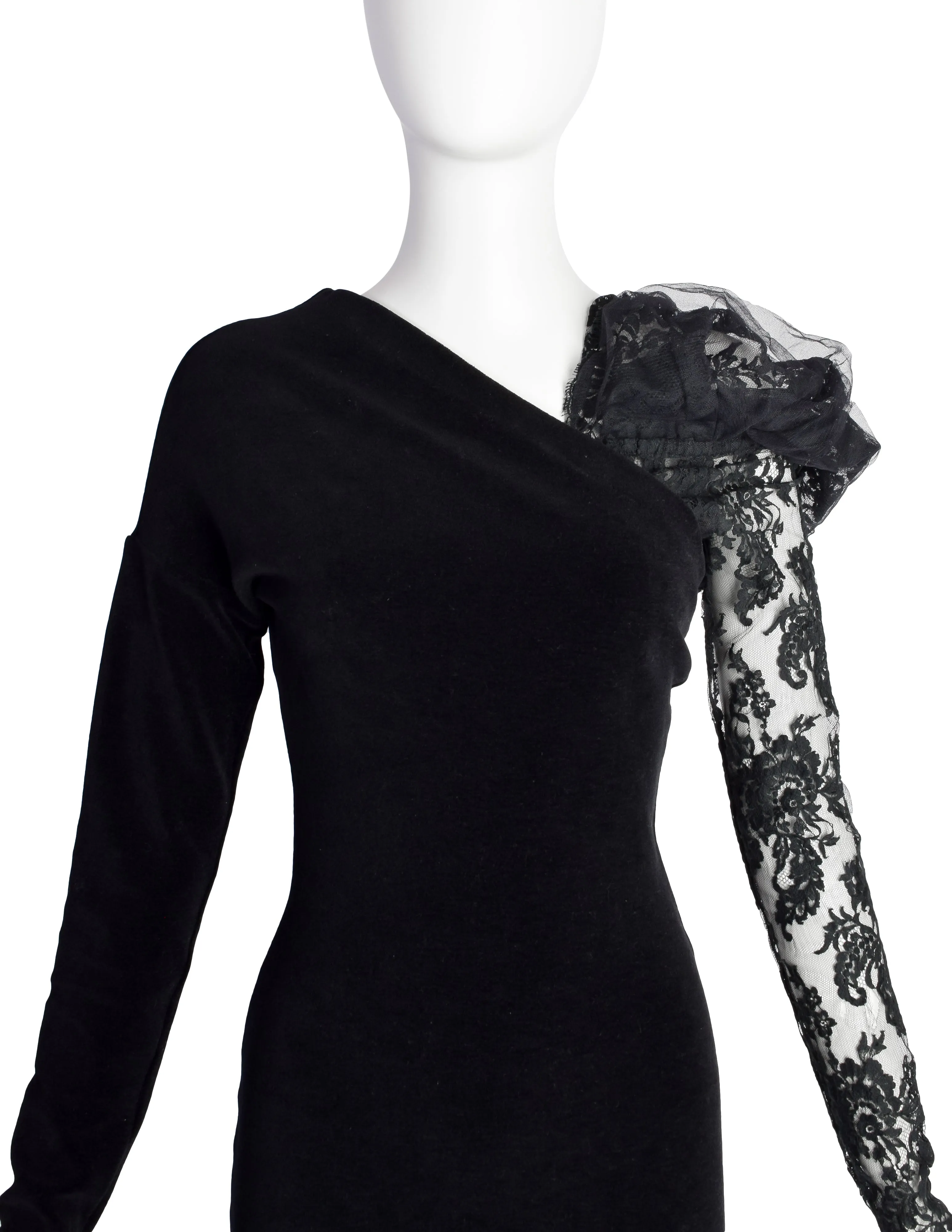 Romeo Gigli Vintage AW 1995 Black Velvet and Lace Dress Ensemble