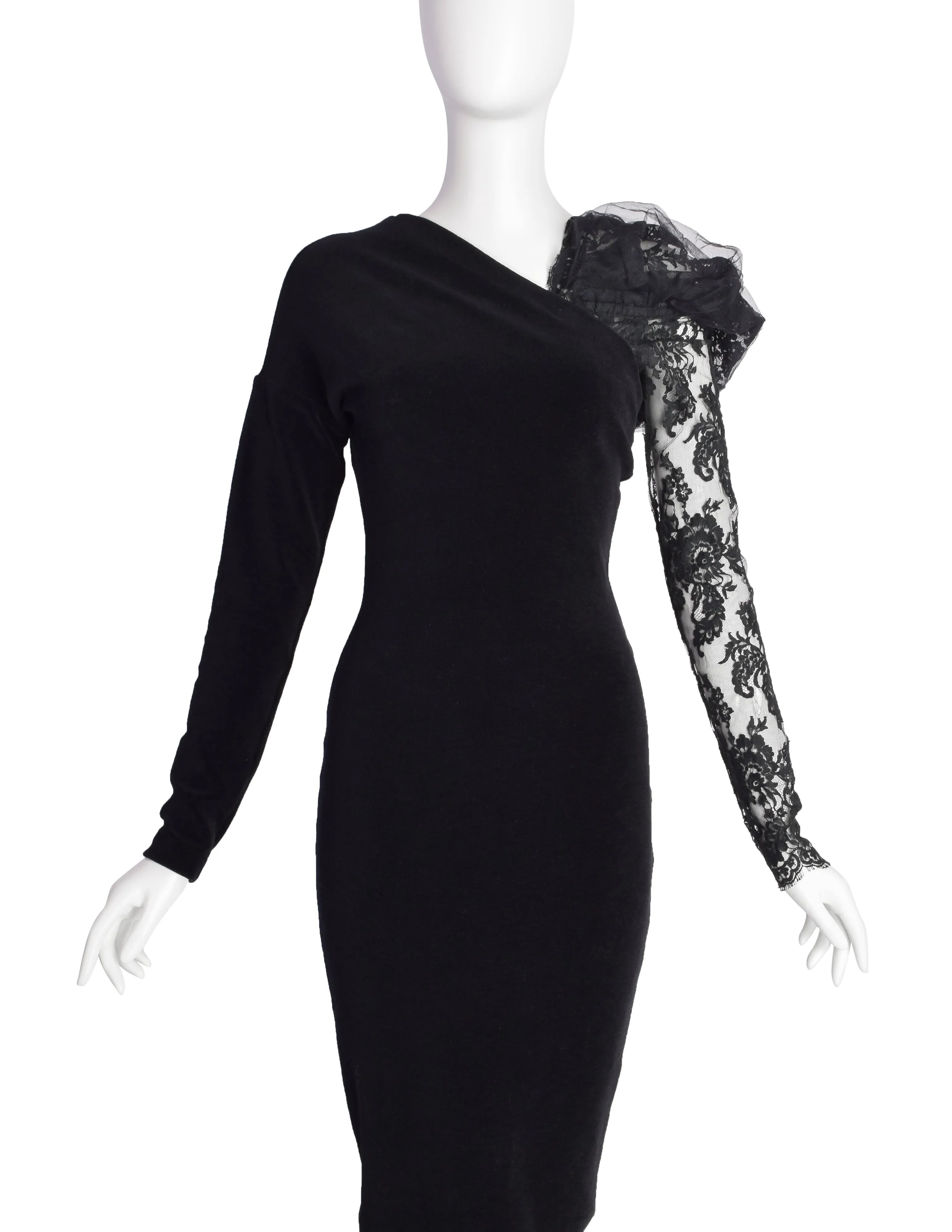 Romeo Gigli Vintage AW 1995 Black Velvet and Lace Dress Ensemble