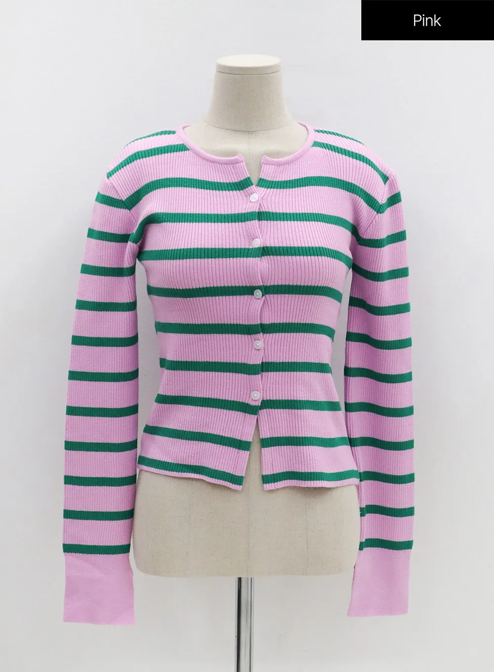 Round Neck Ribbed Stripe Cardigan OS07