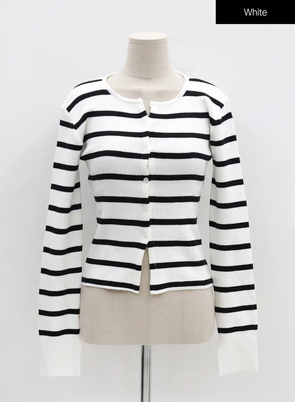 Round Neck Ribbed Stripe Cardigan OS07