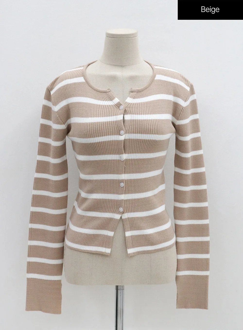 Round Neck Ribbed Stripe Cardigan OS07