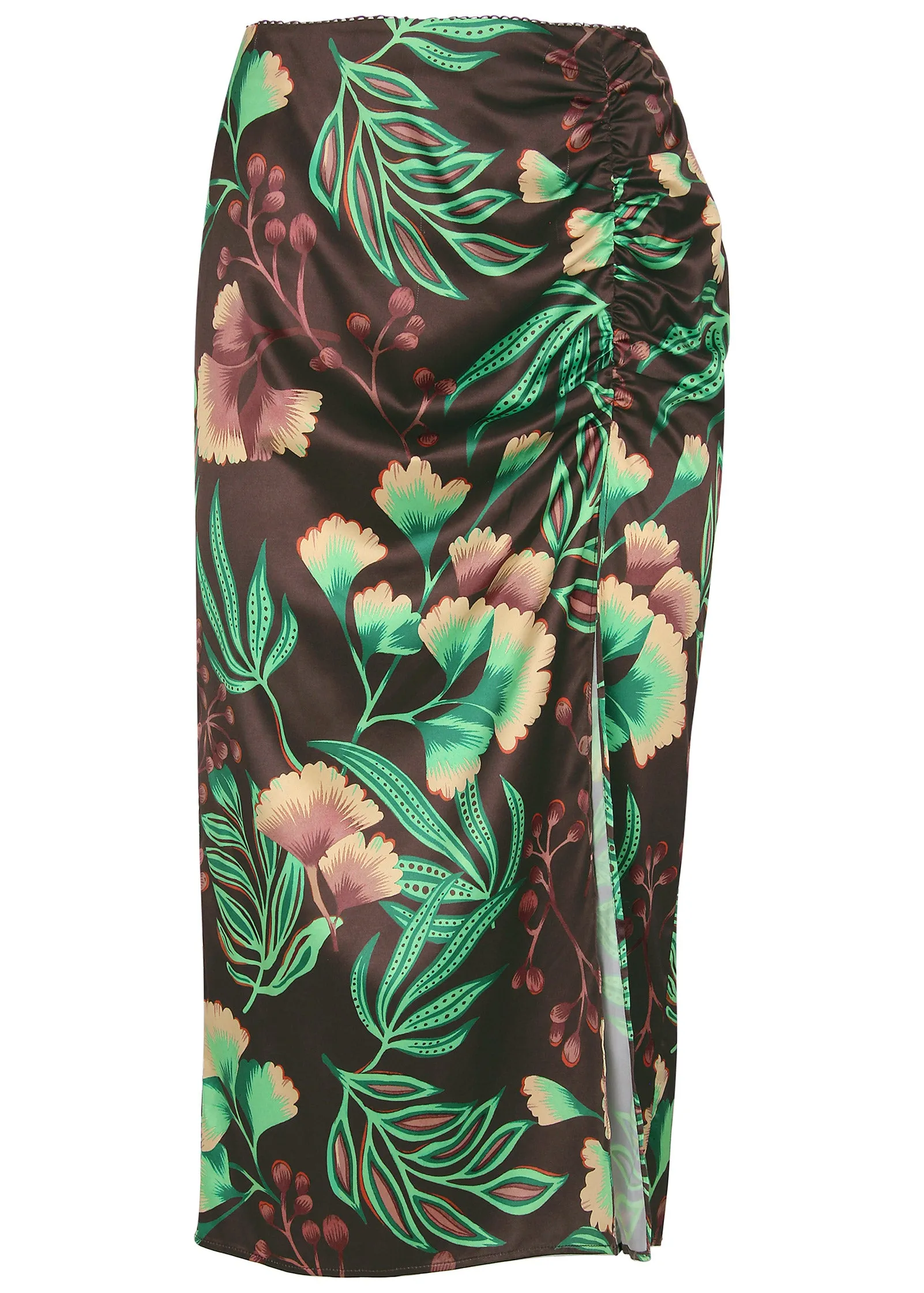 Ruched Detail Midi Skirt - Lake Botanical