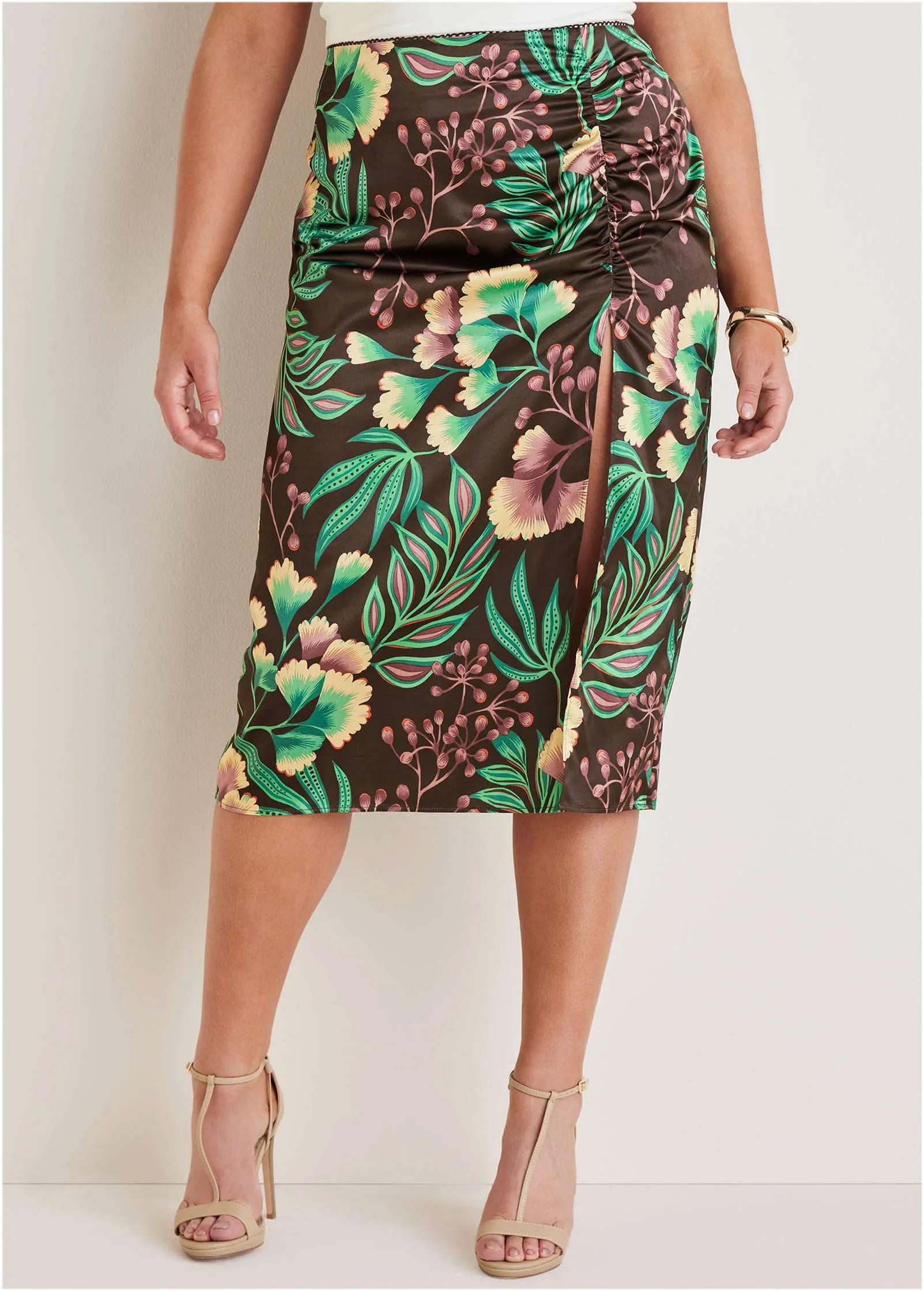 Ruched Detail Midi Skirt - Lake Botanical