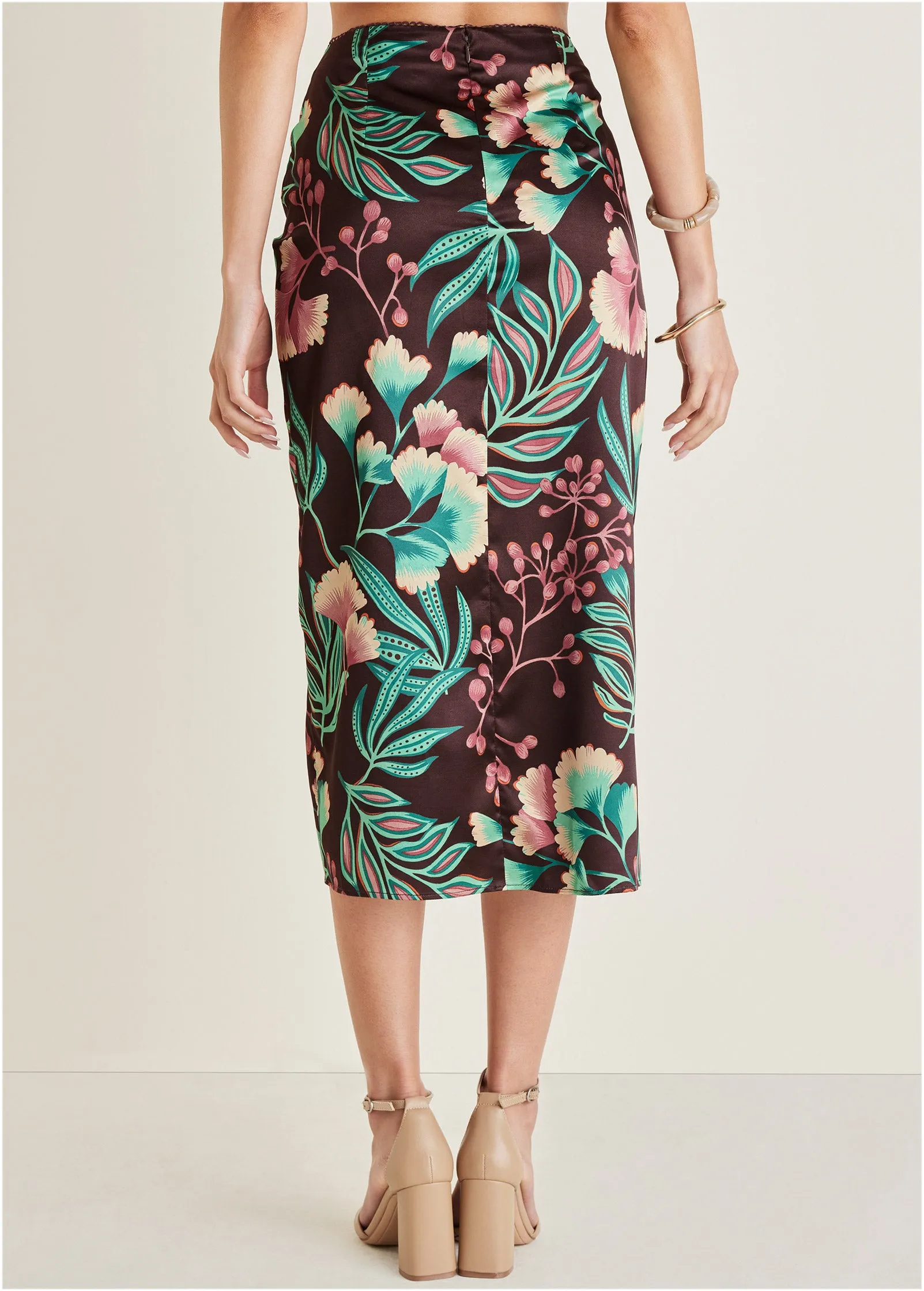 Ruched Detail Midi Skirt - Lake Botanical