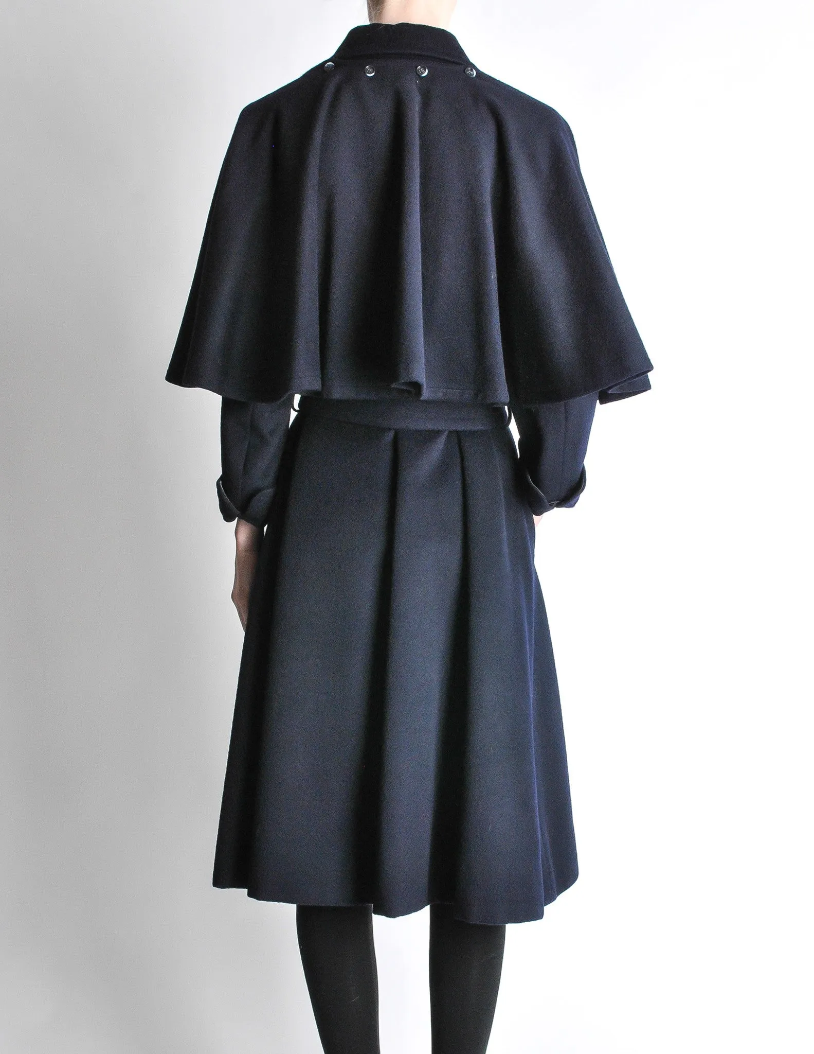 Saint Laurent Rive Gauche Vintage Navy Blue Wool Cape Trench Coat