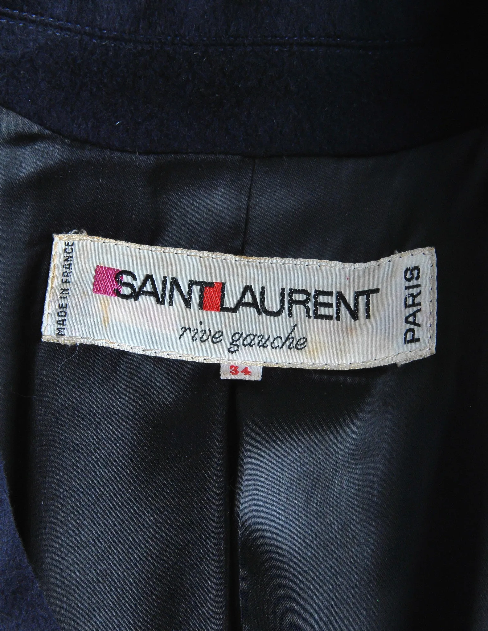 Saint Laurent Rive Gauche Vintage Navy Blue Wool Cape Trench Coat