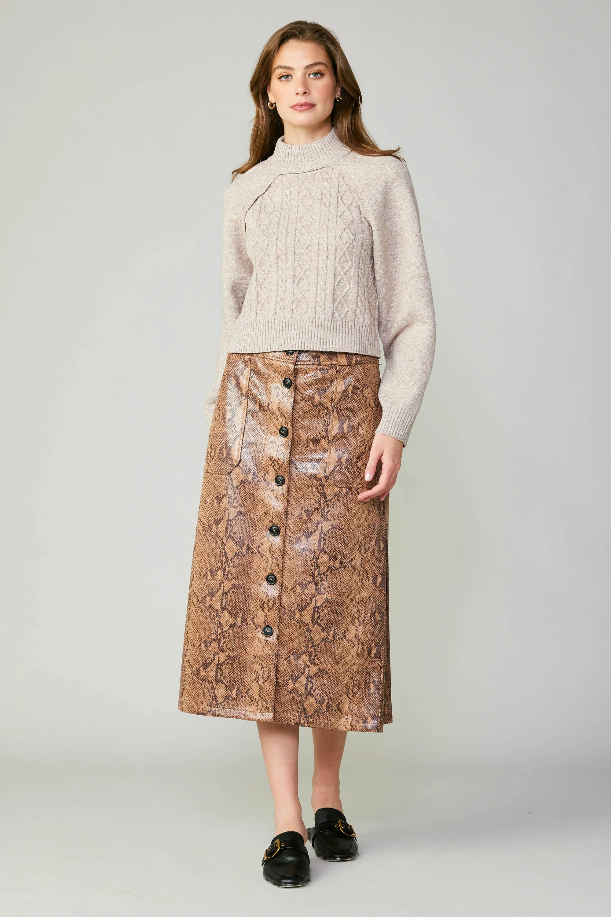 Snake Print Midi Skirt