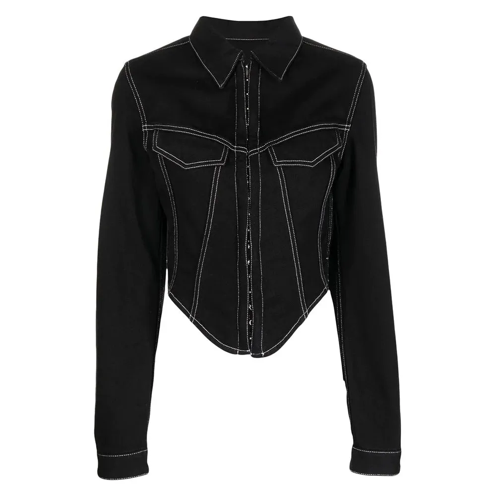 Solid Casual Denim Jackets For Women Lapel Long Sleeve Slimming Spliced Pockets Tunic Temperament Jacket Female Clothing