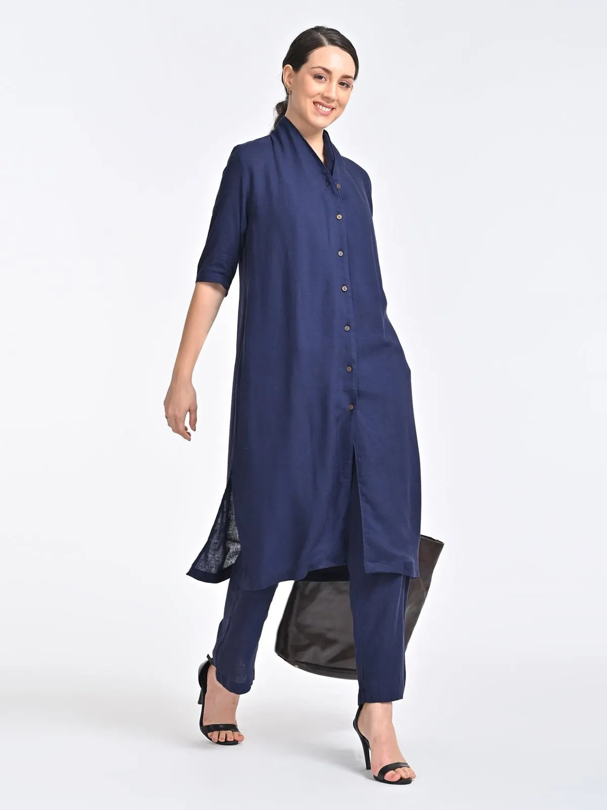 Solid Organic Cotton Long Shirt with Trousers Co-ords Set