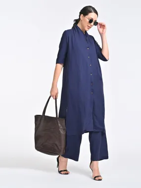 Solid Organic Cotton Long Shirt with Trousers Co-ords Set