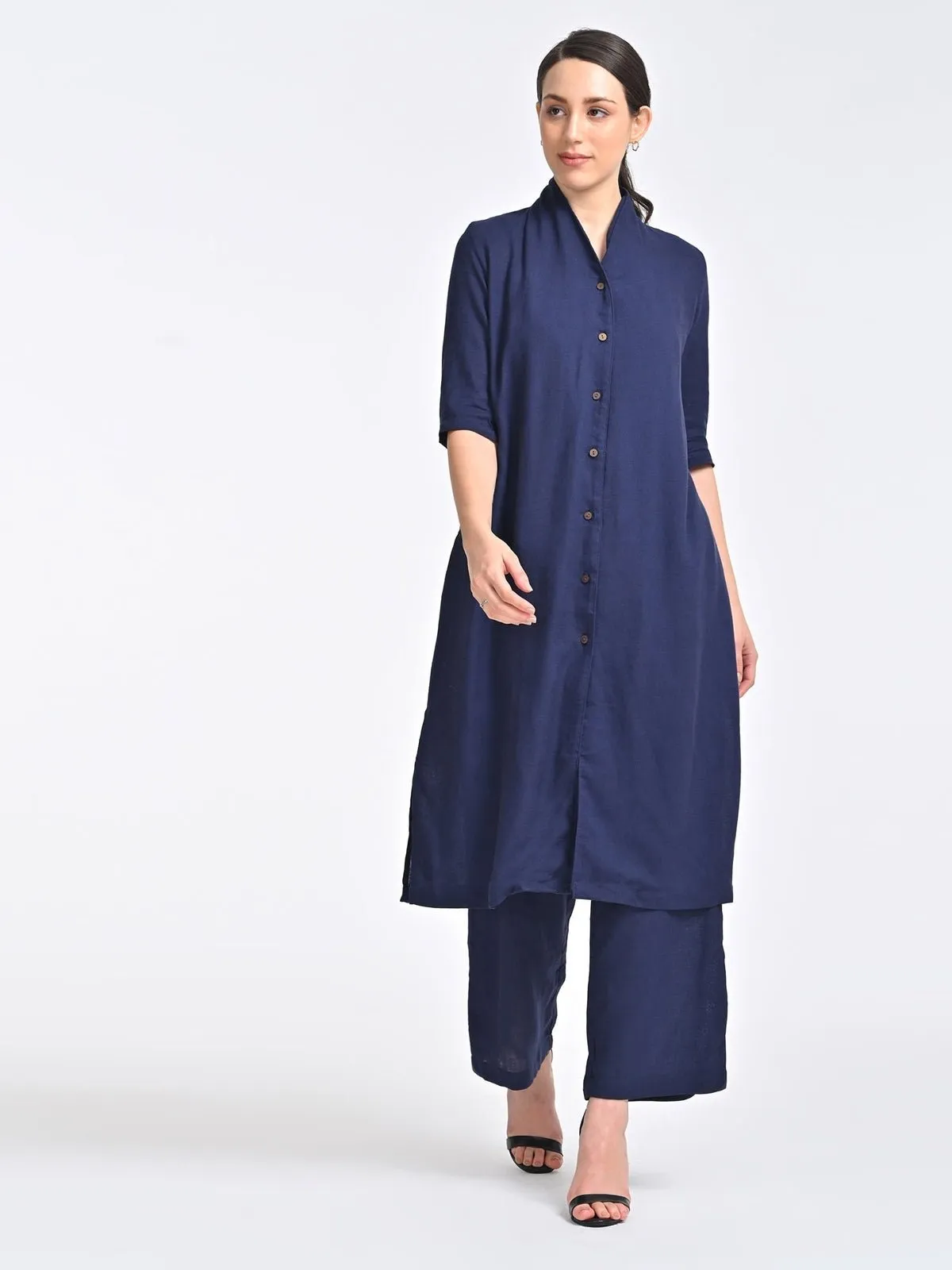 Solid Organic Cotton Long Shirt with Trousers Co-ords Set