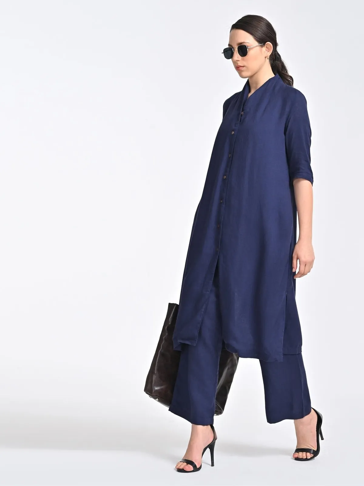 Solid Organic Cotton Long Shirt with Trousers Co-ords Set