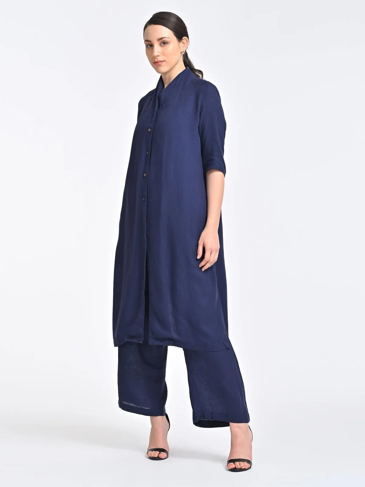 Solid Organic Cotton Long Shirt with Trousers Co-ords Set