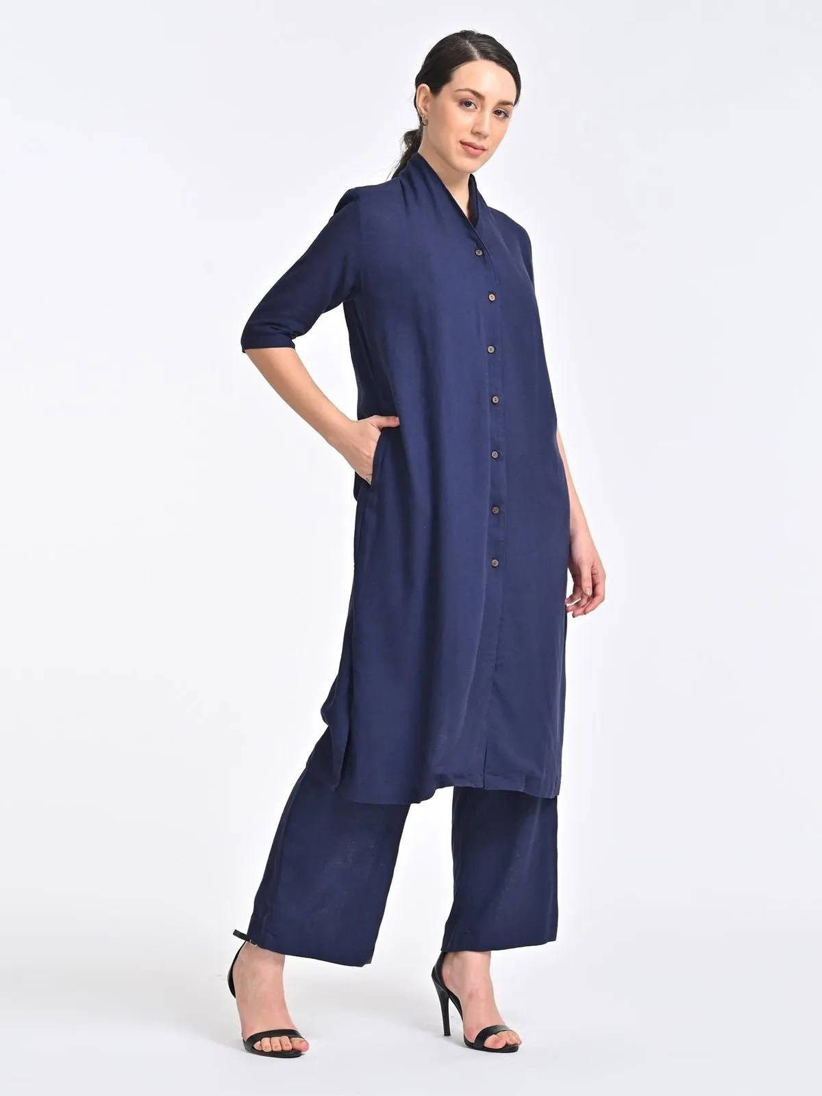 Solid Organic Cotton Long Shirt with Trousers Co-ords Set