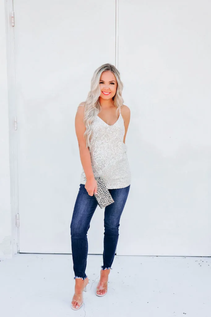 Sparkling Spaghetti Strap Cami - Champagne