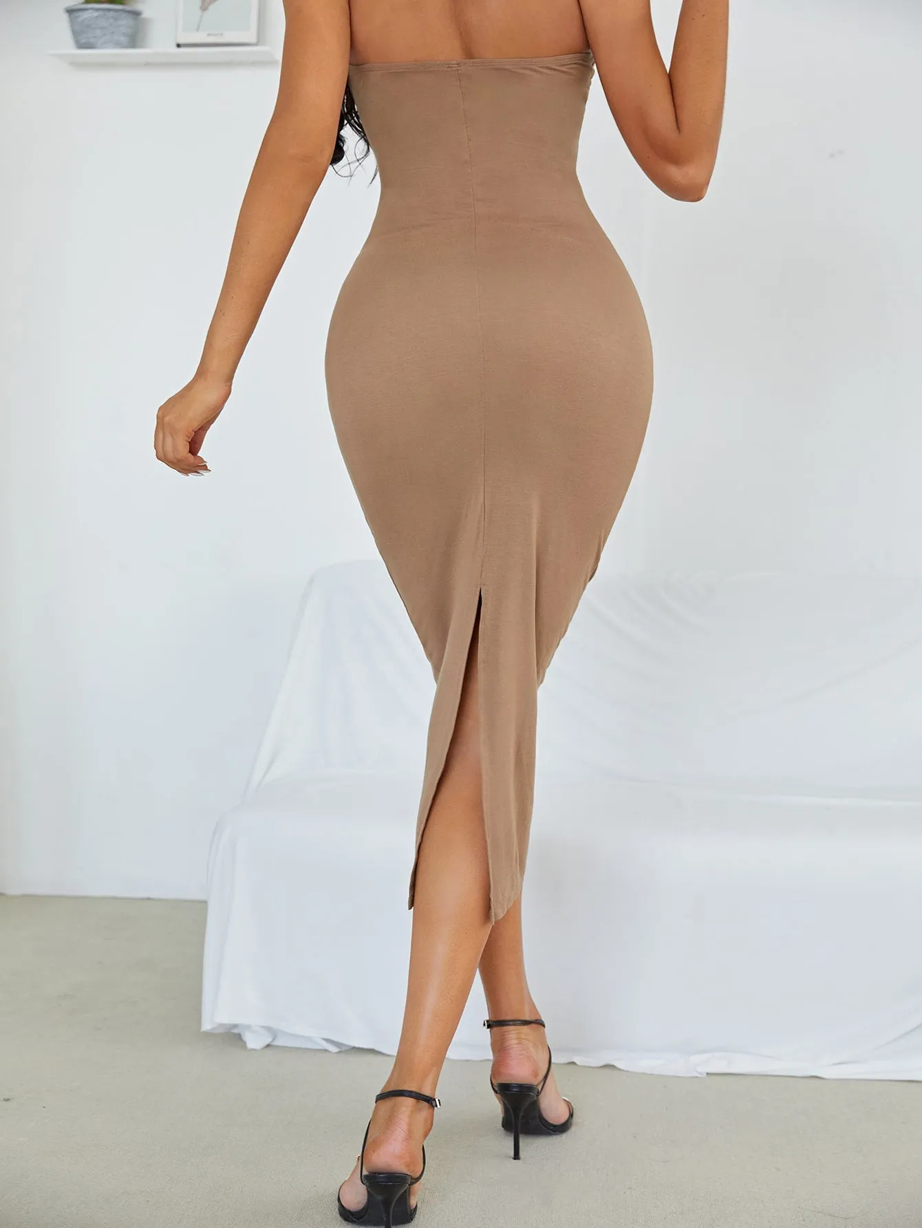 Split Hem Tube Bodycon Dress Open Front Coat