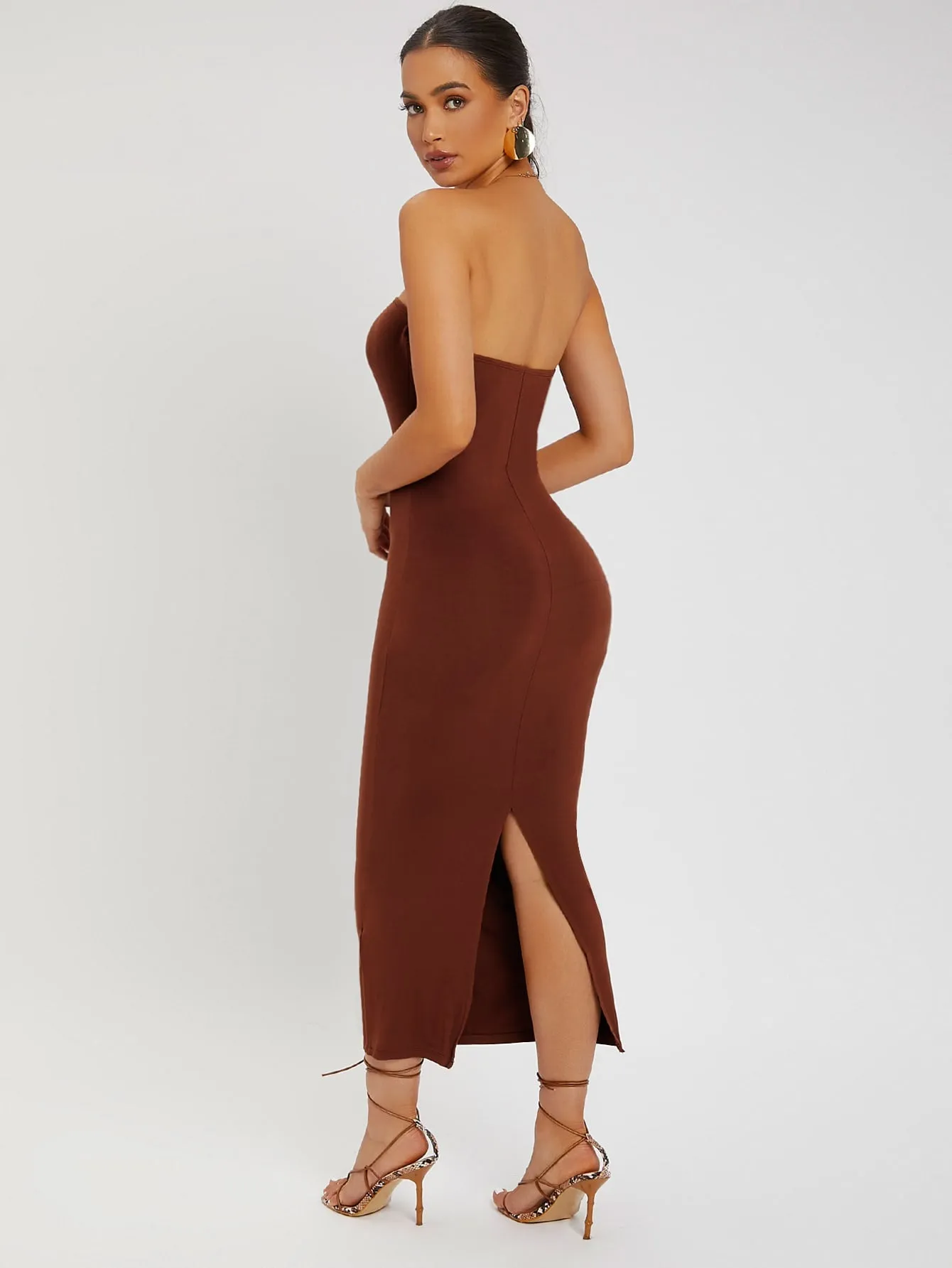 Split Hem Tube Bodycon Dress Open Front Coat