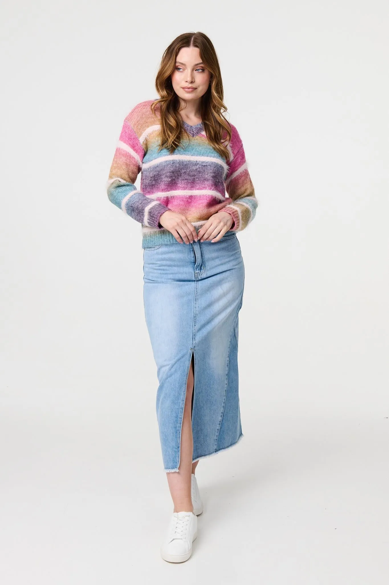 Striped V-Neck Relaxed Knit Jumper