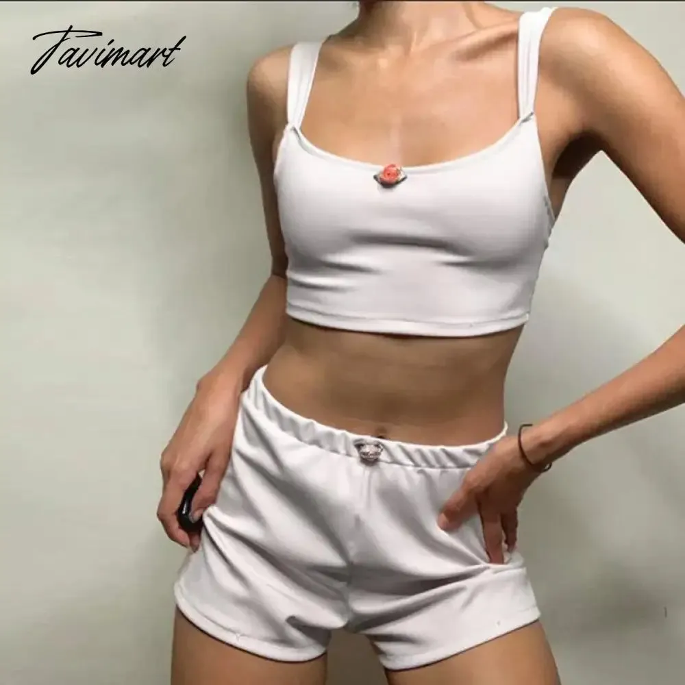 Tavimart 90s Vintage Floral Backless Copped Tops Camisole Vest   Shorts Summer 2 Piece Clothes Set Women Y2K Aesthetics 00s Retro Outfits